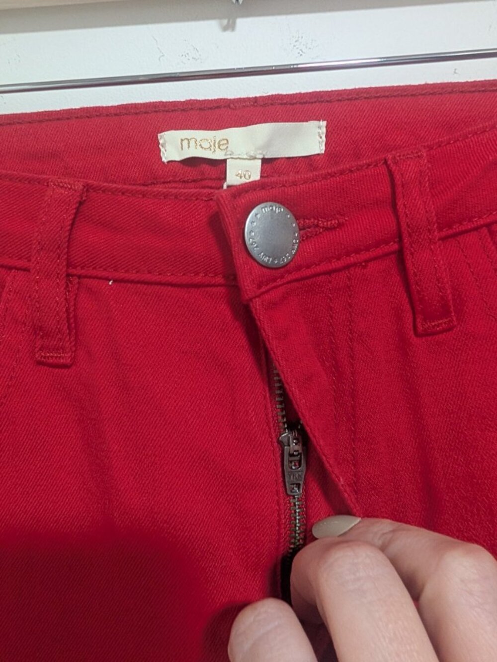 Maje | Pamier Rouge High Rise Wide Leg Jeans In Red - Picture 4 of 12